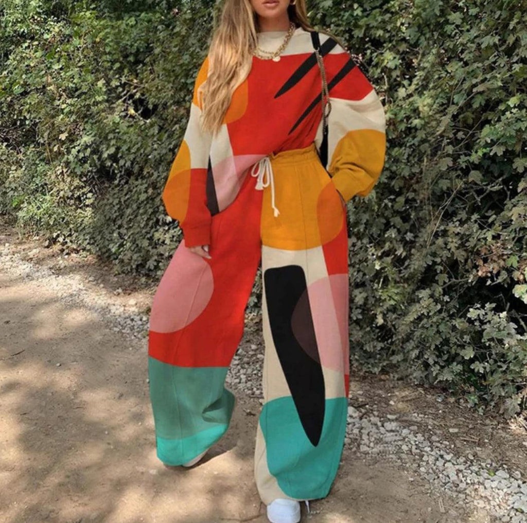 Casual Round Neck Loose Print Basic Women's - Amazitshop