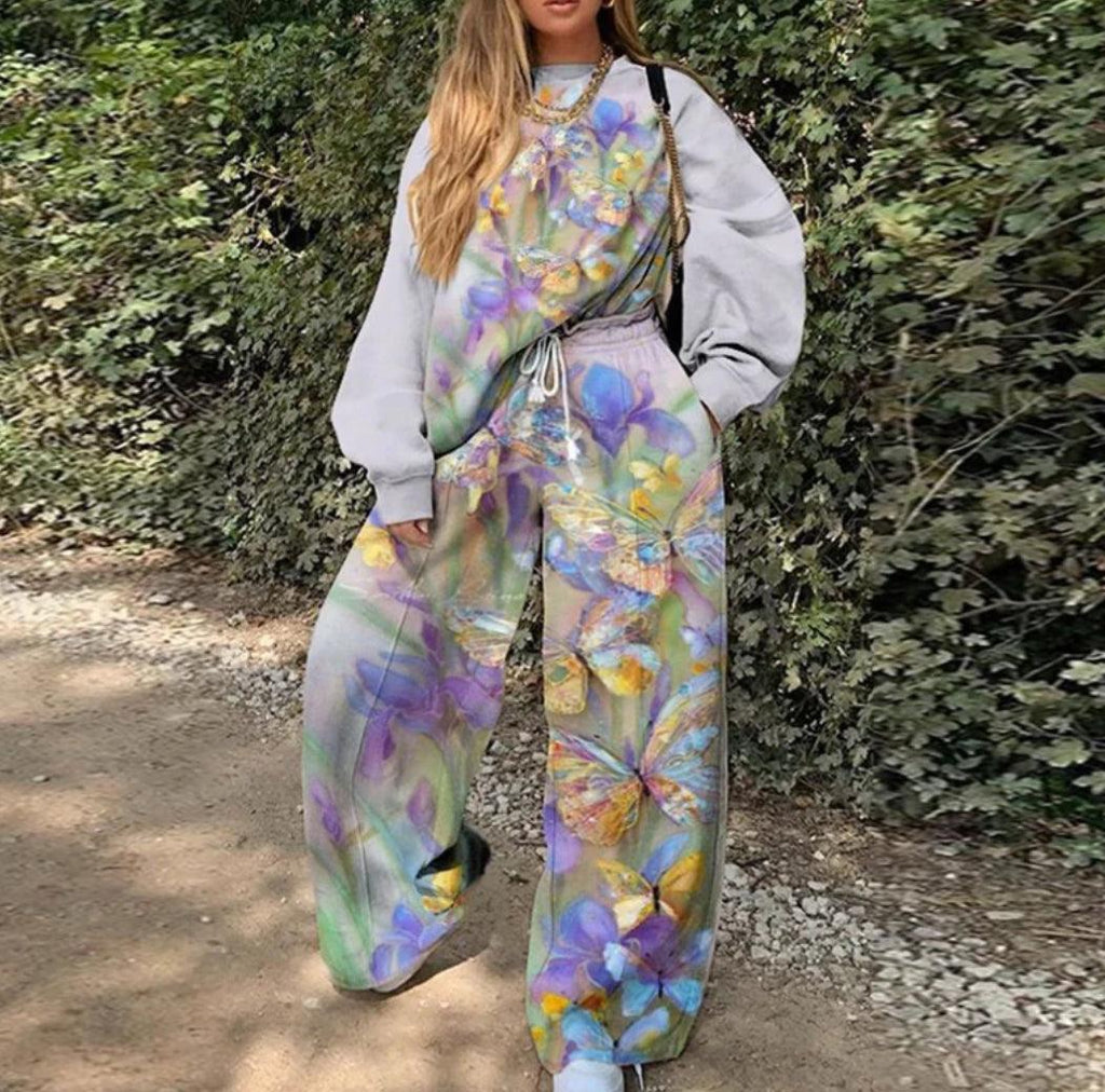 Casual Round Neck Loose Print Basic Women's - Amazitshop