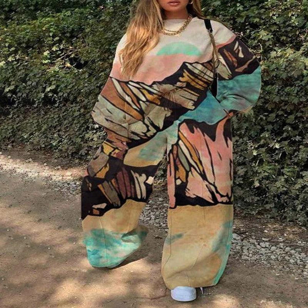 Casual Round Neck Loose Print Basic Women's - Amazitshop