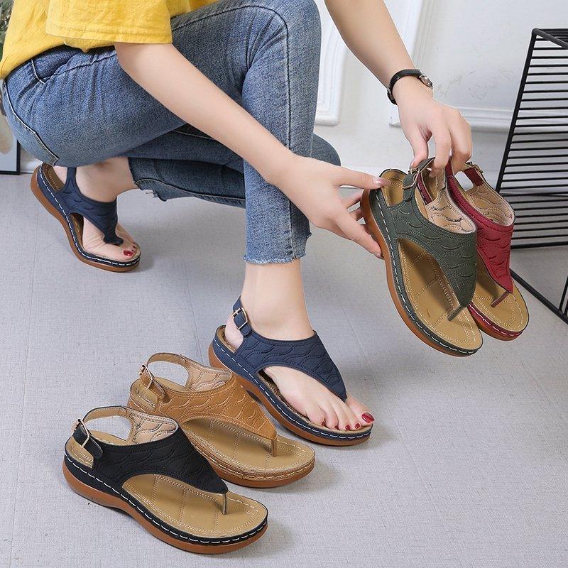 Casual Sandals Women's Wedge Heel Solid Color Flip Flop Sandals - Amazitshop