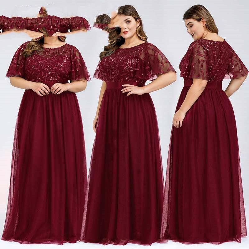 Curve Women High Sequins Mesh Long Dress 9XL - Amazitshop