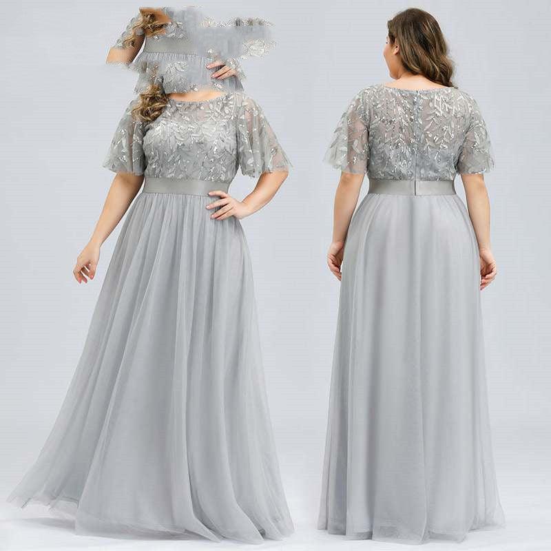 Curve Women High Sequins Mesh Long Dress 9XL - Amazitshop