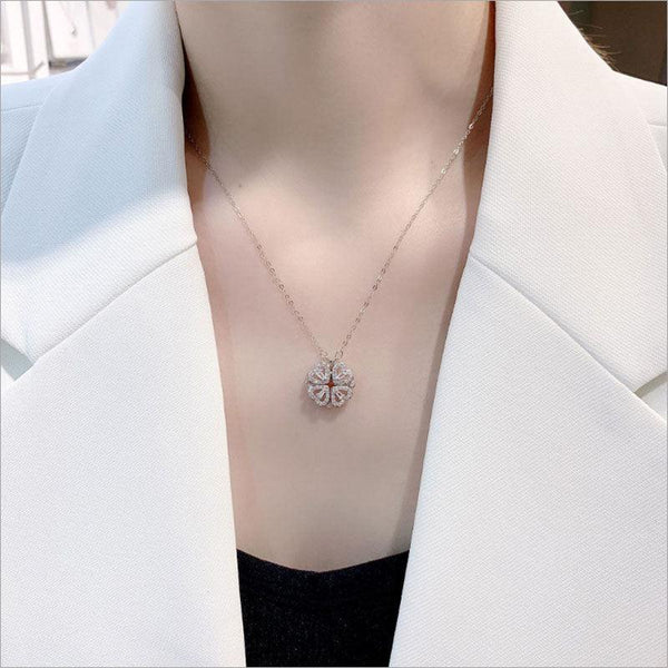 Explosive Style Detachable Deformed Four - leaf Clover Necklace For Women A Multi - wearing Zircon Small Love Short Clavicle Chain - Amazitshop