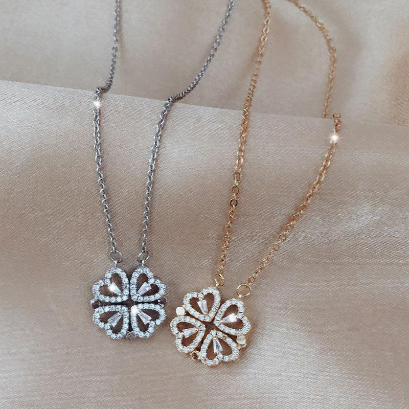 Explosive Style Detachable Deformed Four - leaf Clover Necklace For Women A Multi - wearing Zircon Small Love Short Clavicle Chain - Amazitshop