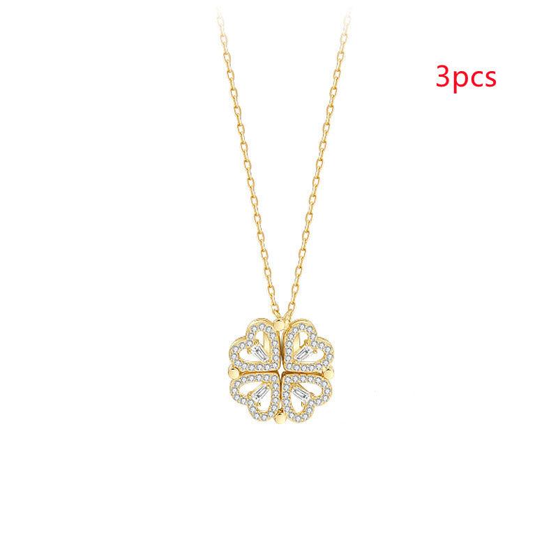 Explosive Style Detachable Deformed Four - leaf Clover Necklace For Women A Multi - wearing Zircon Small Love Short Clavicle Chain - Amazitshop