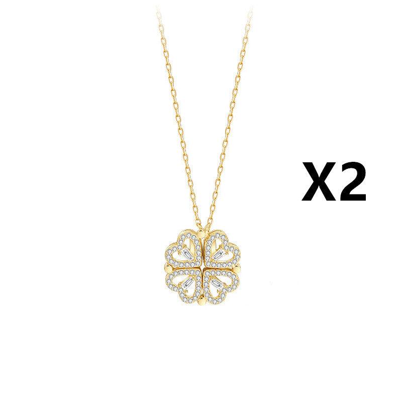 Explosive Style Detachable Deformed Four - leaf Clover Necklace For Women A Multi - wearing Zircon Small Love Short Clavicle Chain - Amazitshop