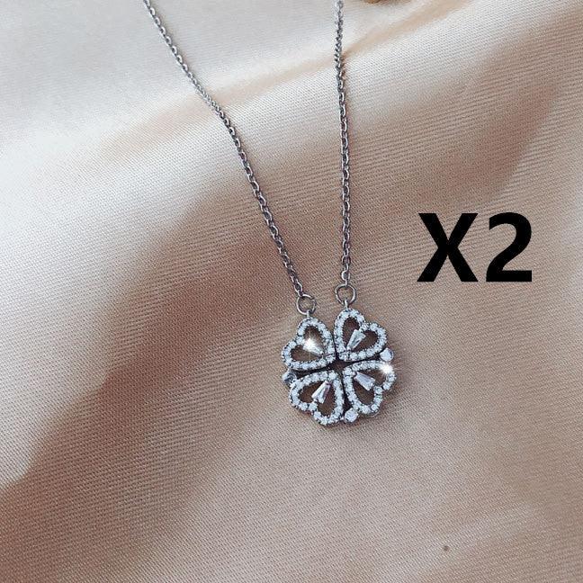 Explosive Style Detachable Deformed Four - leaf Clover Necklace For Women A Multi - wearing Zircon Small Love Short Clavicle Chain - Amazitshop