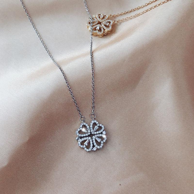 Explosive Style Detachable Deformed Four - leaf Clover Necklace For Women A Multi - wearing Zircon Small Love Short Clavicle Chain - Amazitshop