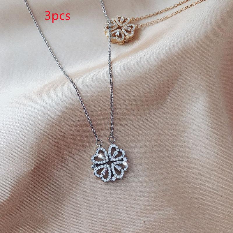 Explosive Style Detachable Deformed Four - leaf Clover Necklace For Women A Multi - wearing Zircon Small Love Short Clavicle Chain - Amazitshop