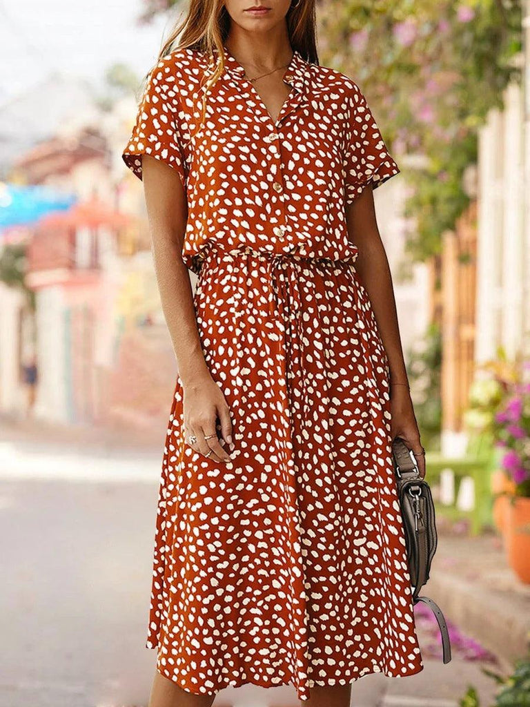 Fashion polka dot print short sleeve dress for women - Amazitshop