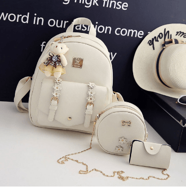 Fashionable 3 pcs Set Bag Women Leather Backpack Cute School Backpacks For Teenage Girls Female Shoulder Bag Flowers Purse - Amazitshop