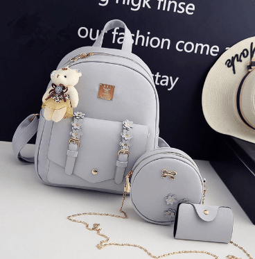 Fashionable 3 pcs Set Bag Women Leather Backpack Cute School Backpacks For Teenage Girls Female Shoulder Bag Flowers Purse - Amazitshop