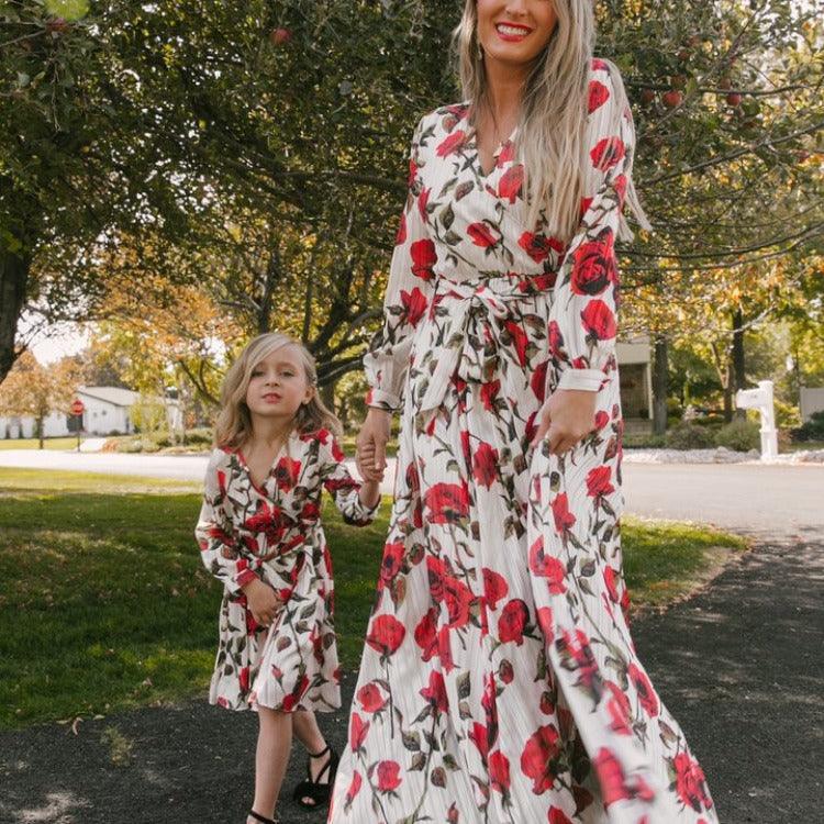Floral Print Dress For Mother And Daughter - Amazitshop
