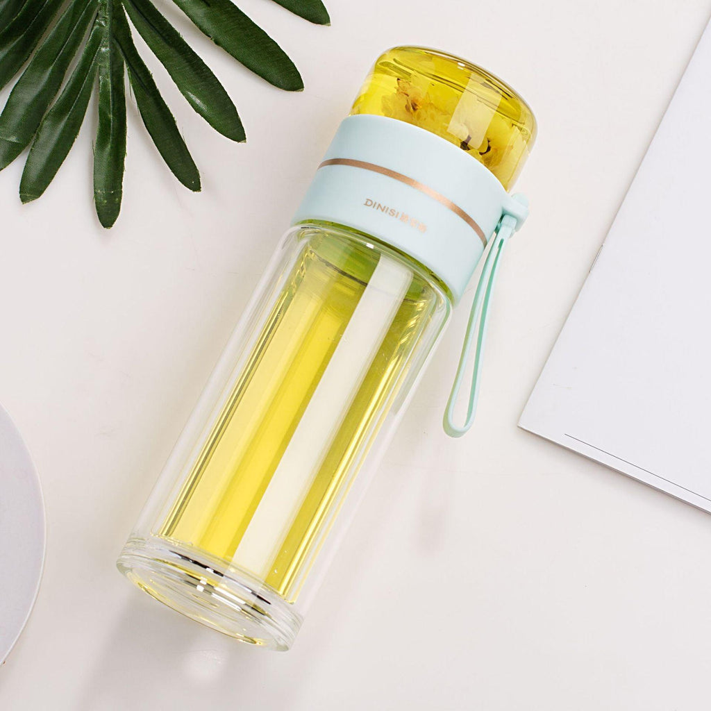 Glass Water Bottle With Tea Infuser Filter Tea Separation Double Wall Glass Bottle Leakproof Water Bottle - Amazitshop