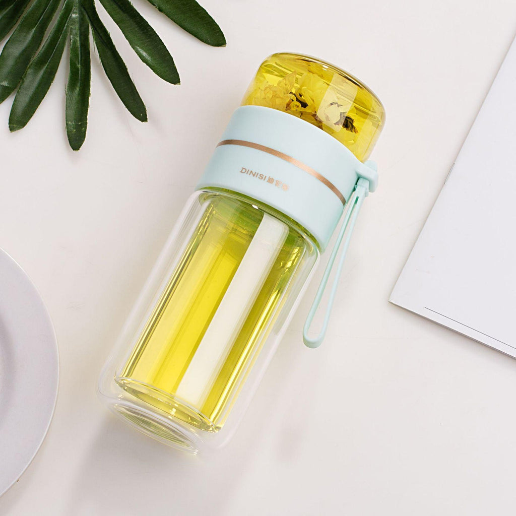 Glass Water Bottle With Tea Infuser Filter Tea Separation Double Wall Glass Bottle Leakproof Water Bottle - Amazitshop