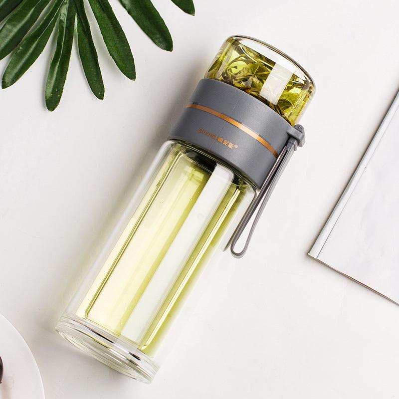 Glass Water Bottle With Tea Infuser Filter Tea Separation Double Wall Glass Bottle Leakproof Water Bottle - Amazitshop