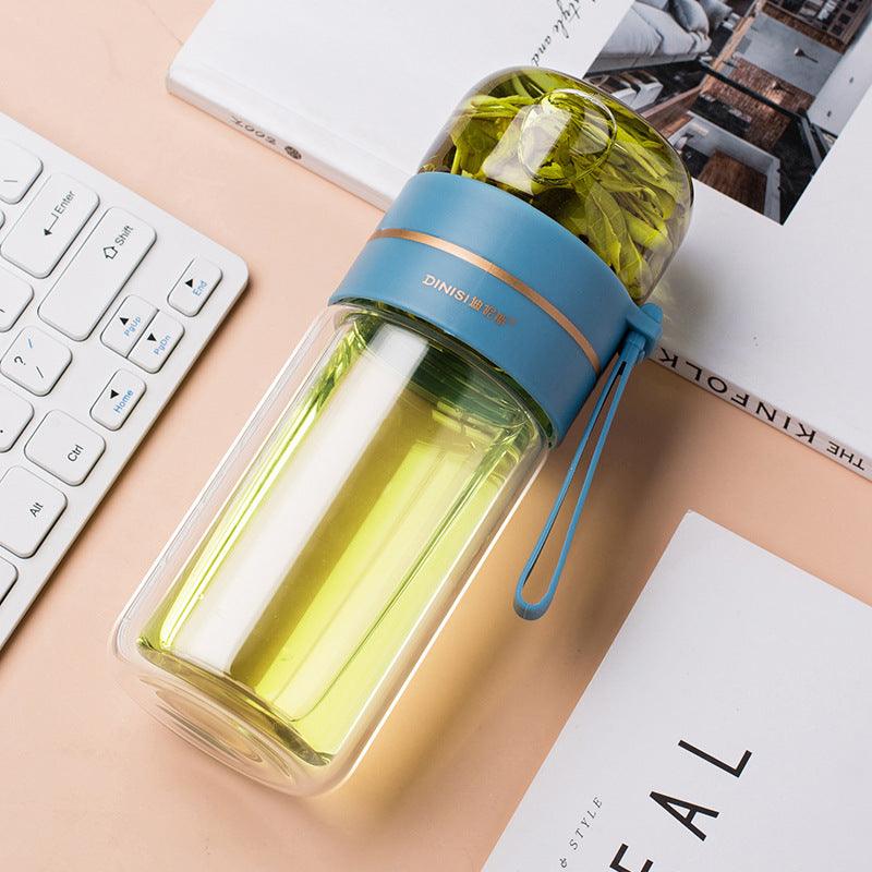 Glass Water Bottle With Tea Infuser Filter Tea Separation Double Wall Glass Bottle Leakproof Water Bottle - Amazitshop