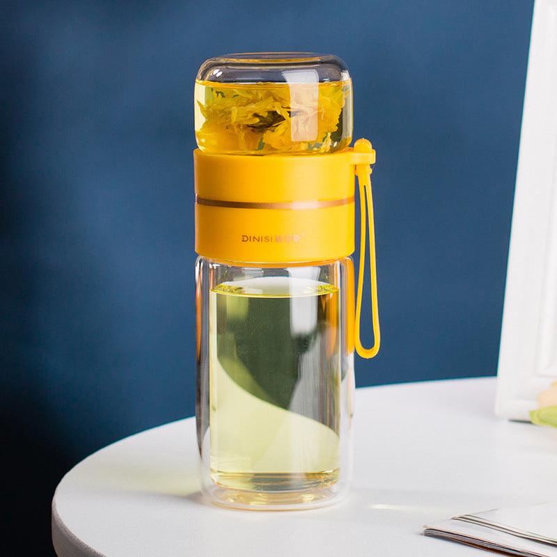 Glass Water Bottle With Tea Infuser Filter Tea Separation Double Wall Glass Bottle Leakproof Water Bottle - Amazitshop