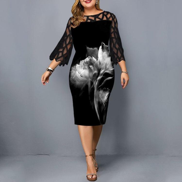 Ladies Floral Plus Size Fat Women Party Bodycon Dress - Amazitshop