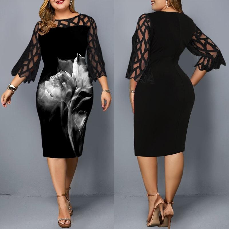 Ladies Floral Plus Size Fat Women Party Bodycon Dress - Amazitshop