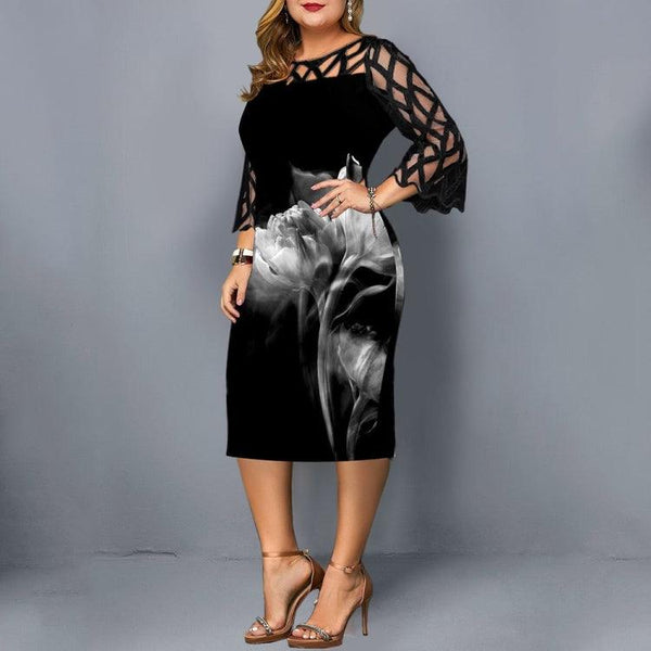 Ladies Floral Plus Size Fat Women Party Bodycon Dress - Amazitshop