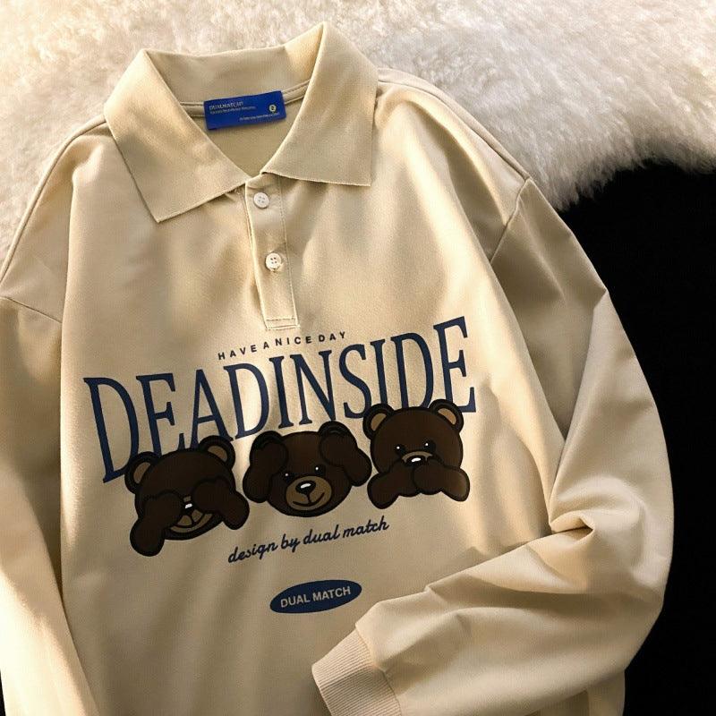 Loose Cotton Women Three Bear Lapel Polo Shirt Sweater - Amazitshop