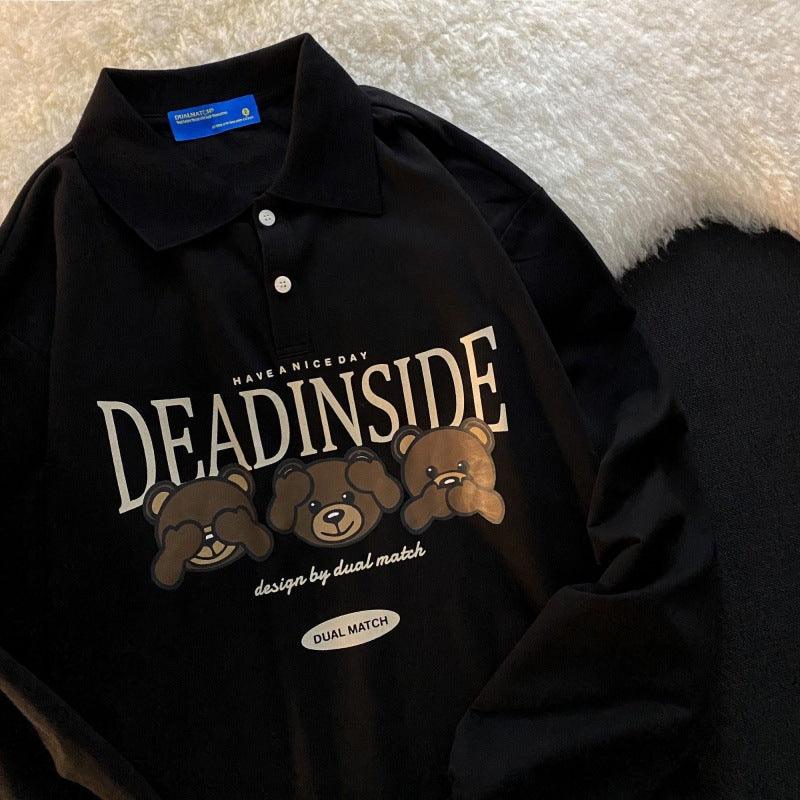 Loose Cotton Women Three Bear Lapel Polo Shirt Sweater - Amazitshop