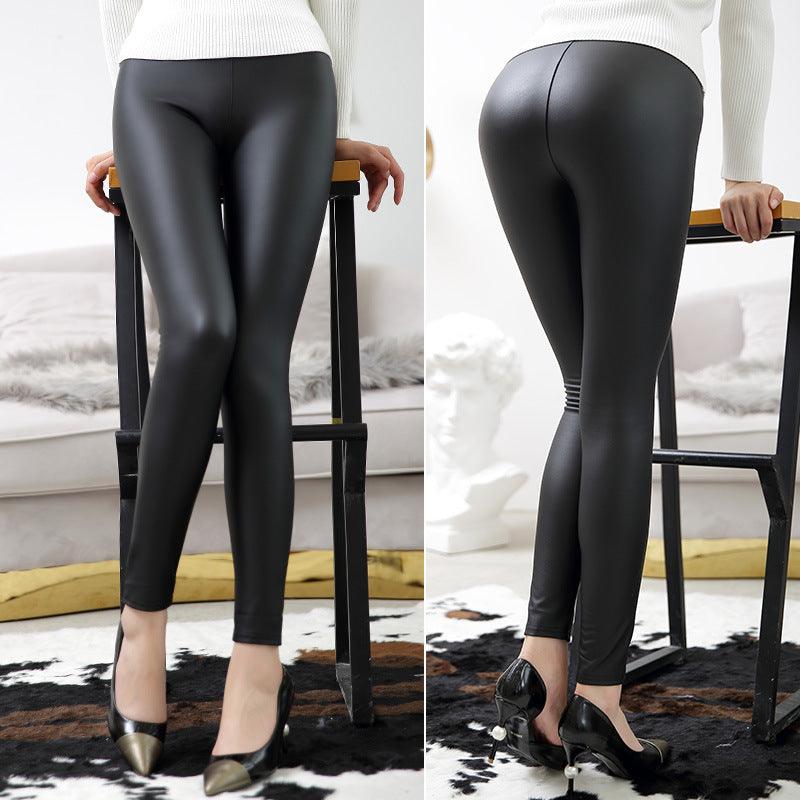 Matte Leather Leggings With High Elasticity - Amazitshop