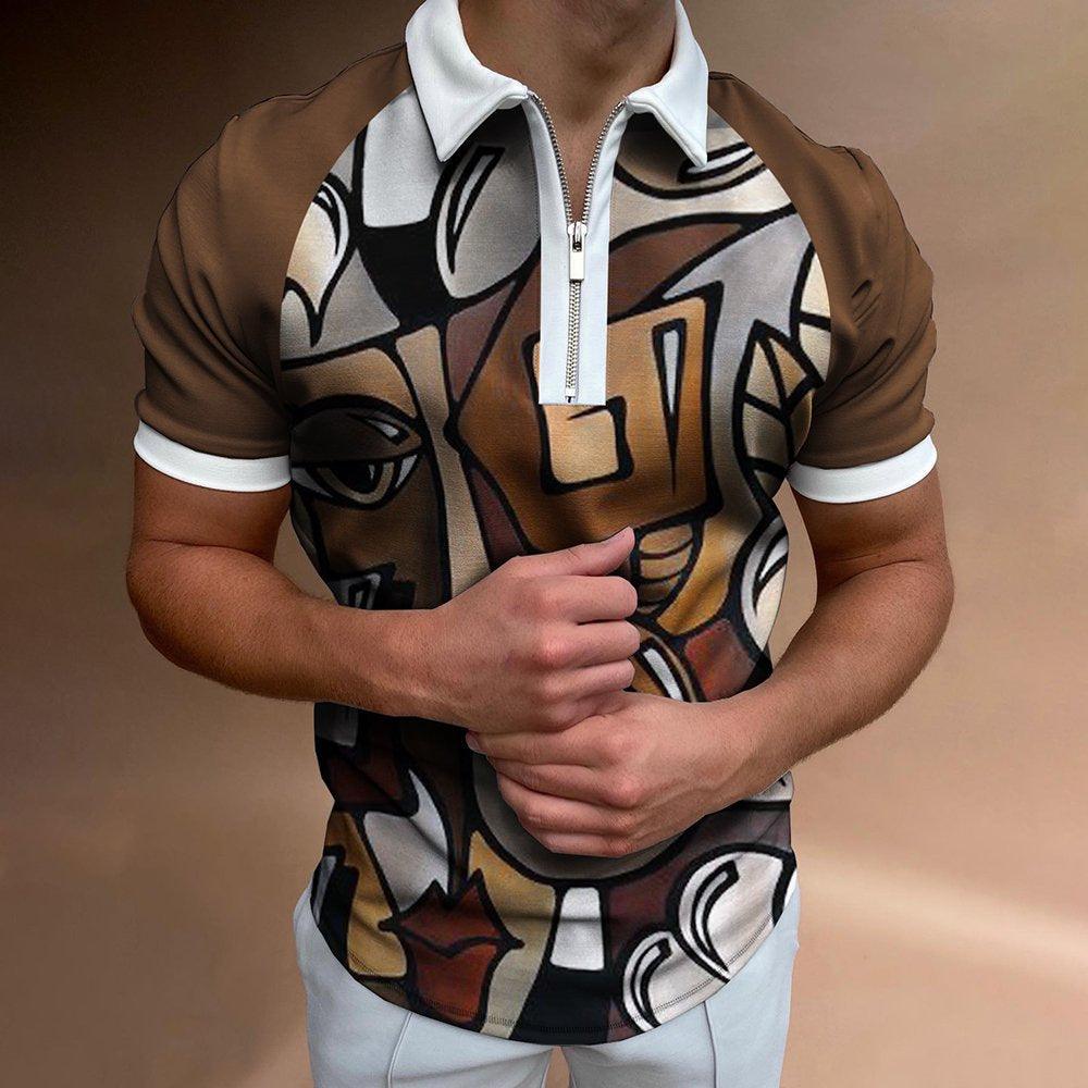Men's POLO Shirt Printed Short Sleeve T-Shirt Top - Amazitshop