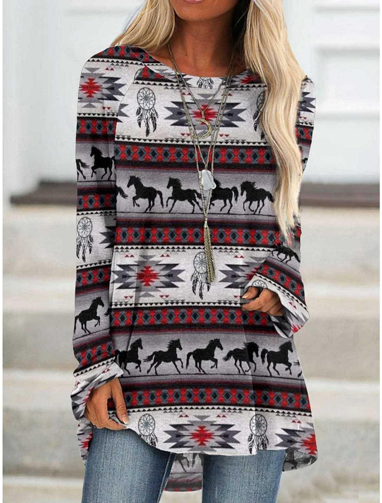 New Long T-shirt Dress Retro Ethnic Style - Amazitshop