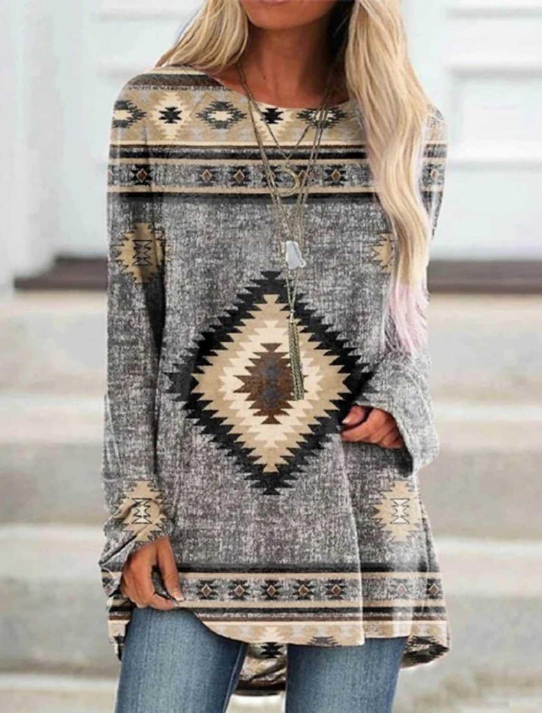 New Long T-shirt Dress Retro Ethnic Style - Amazitshop