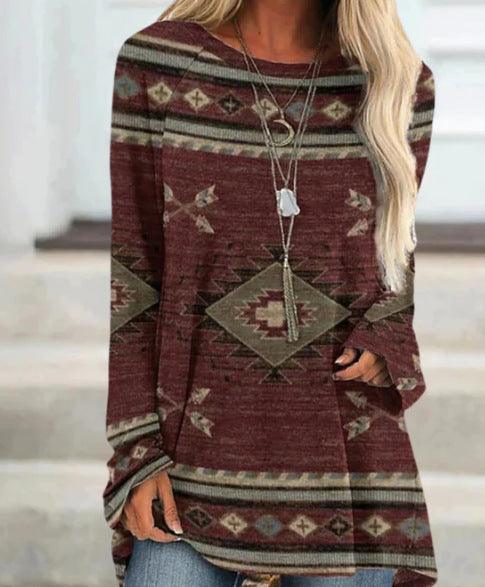 New Long T-shirt Dress Retro Ethnic Style - Amazitshop