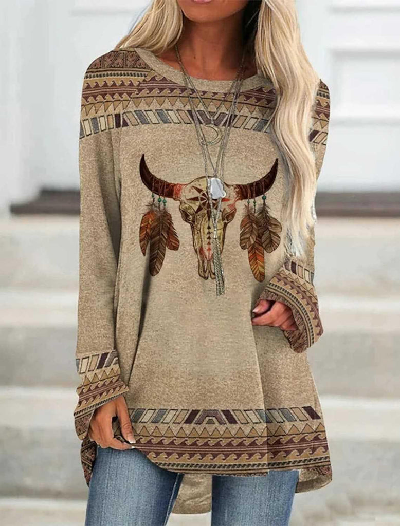 New Long T-shirt Dress Retro Ethnic Style - Amazitshop