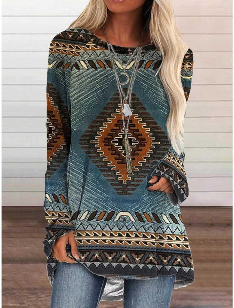 New Long T-shirt Dress Retro Ethnic Style - Amazitshop
