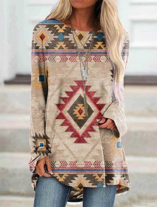 New Long T-shirt Dress Retro Ethnic Style - Amazitshop