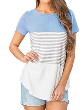 New Striped Casual Round Neck Short - sleeved T-shirt Blouse - Amazitshop