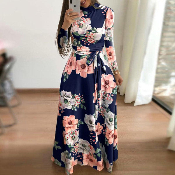 New Style Flower Print Short - sleeved Big Dress Women - Amazitshop