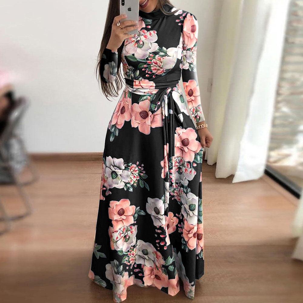 New Style Flower Print Short - sleeved Big Dress Women - Amazitshop