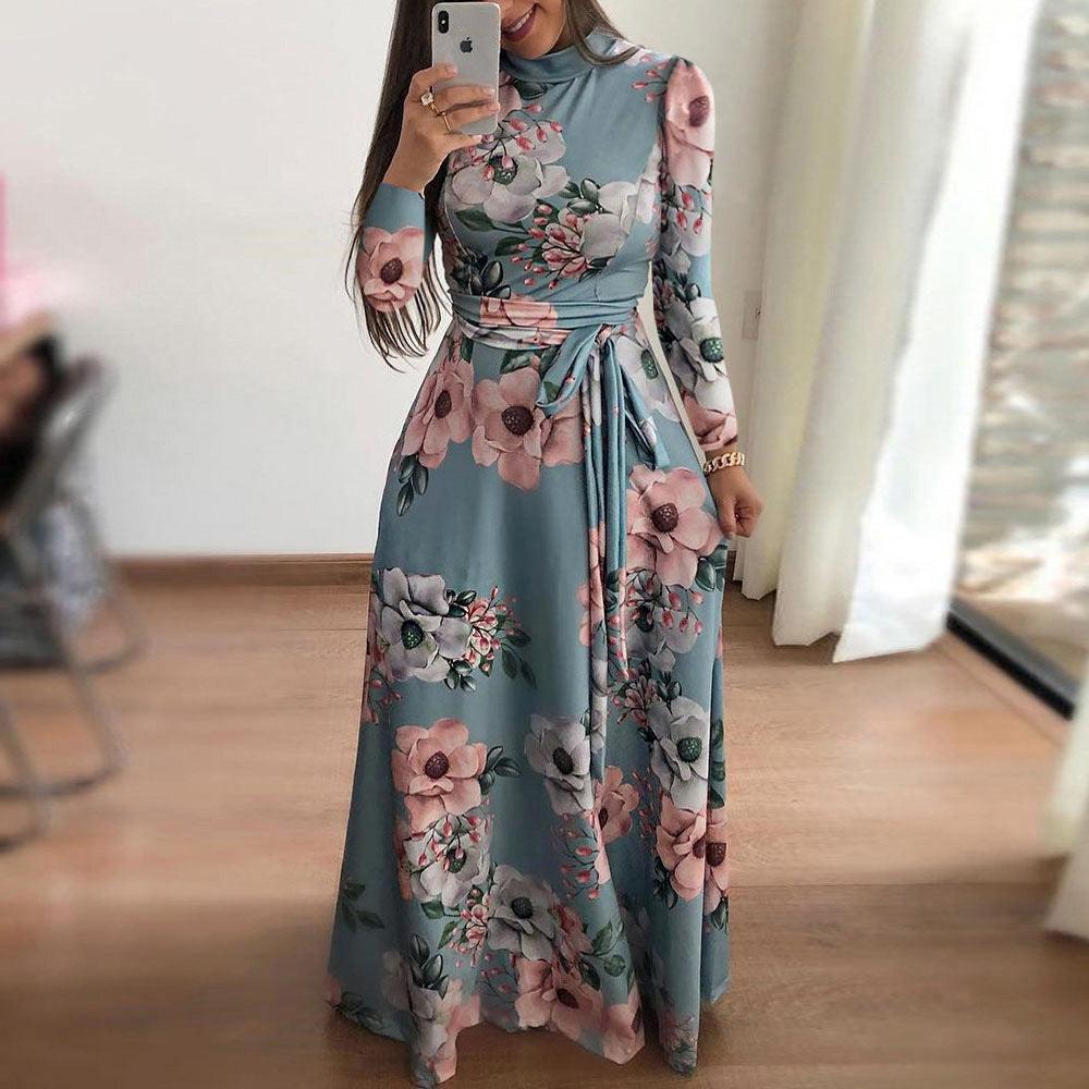New Style Flower Print Short - sleeved Big Dress Women - Amazitshop