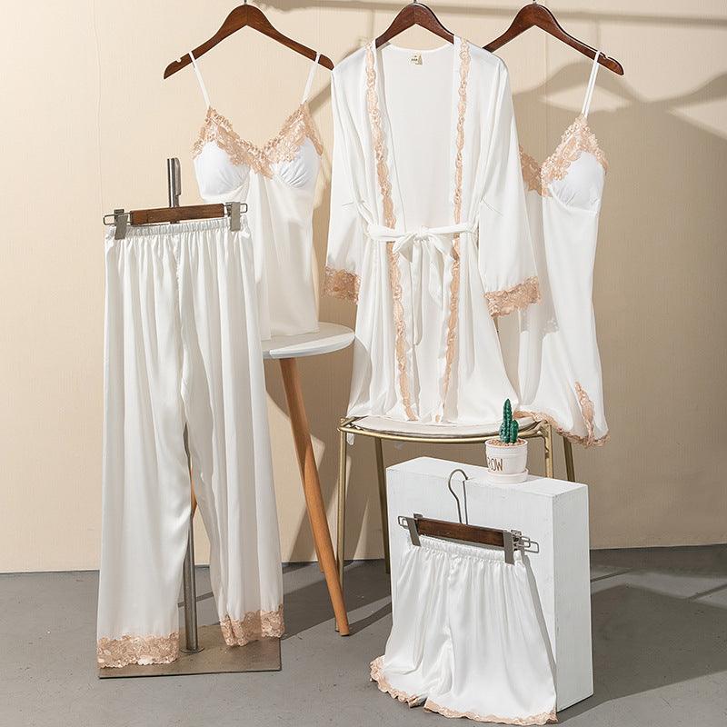 Pajamas Women Summer Ice Silk Sexy Five - piece Suspenders - Amazitshop