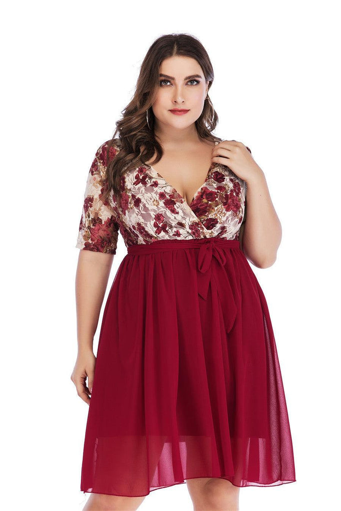 Plus Size Dress Women Short Sleeve Evening Gown Fat Dress 5XL - Amazitshop