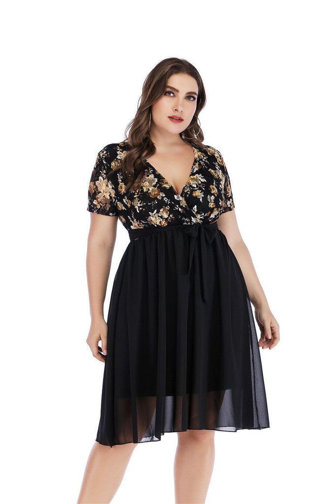 Plus Size Dress Women Short Sleeve Evening Gown Fat Dress 5XL - Amazitshop