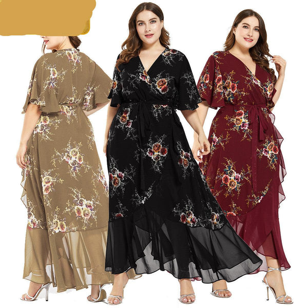 Plus Size Evening gown Women Printed Chiffon Long Dress - Amazitshop