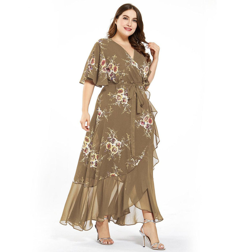 Plus Size Evening gown Women Printed Chiffon Long Dress - Amazitshop