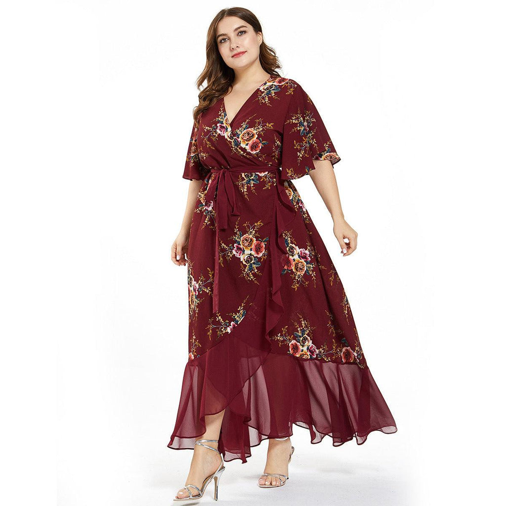 Plus Size Evening gown Women Printed Chiffon Long Dress - Amazitshop