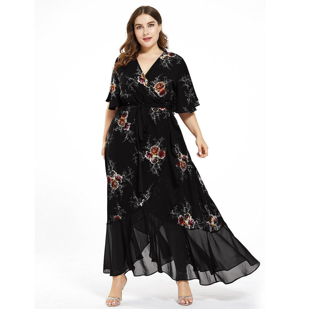 Plus Size Evening gown Women Printed Chiffon Long Dress - Amazitshop