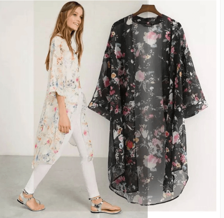 Shawls women dress flower print fashion Autumn coat - Amazitshop