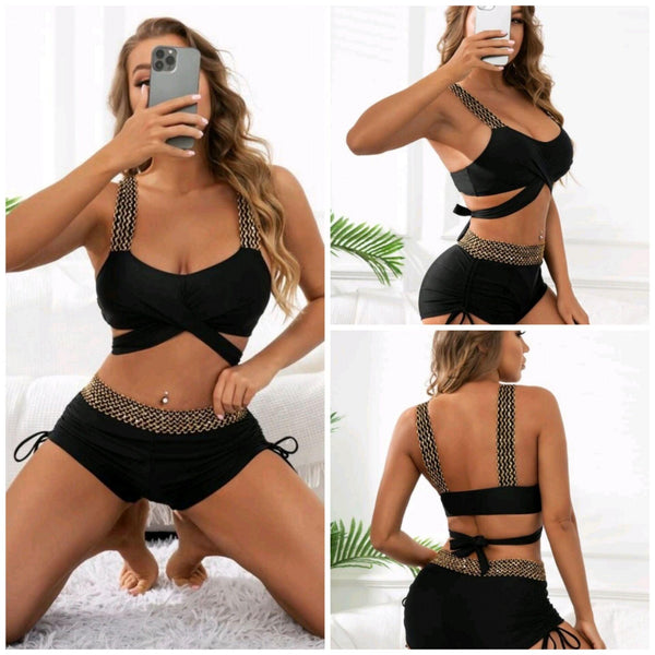 Solid Color High Waist Bikini For Women - Amazitshop