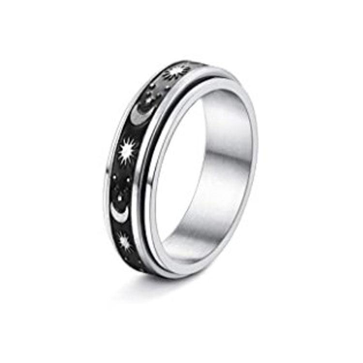 Stainless Steel Rotatable Spinner Ring Moon Stars Relieve Anxiety Rings - Amazitshop