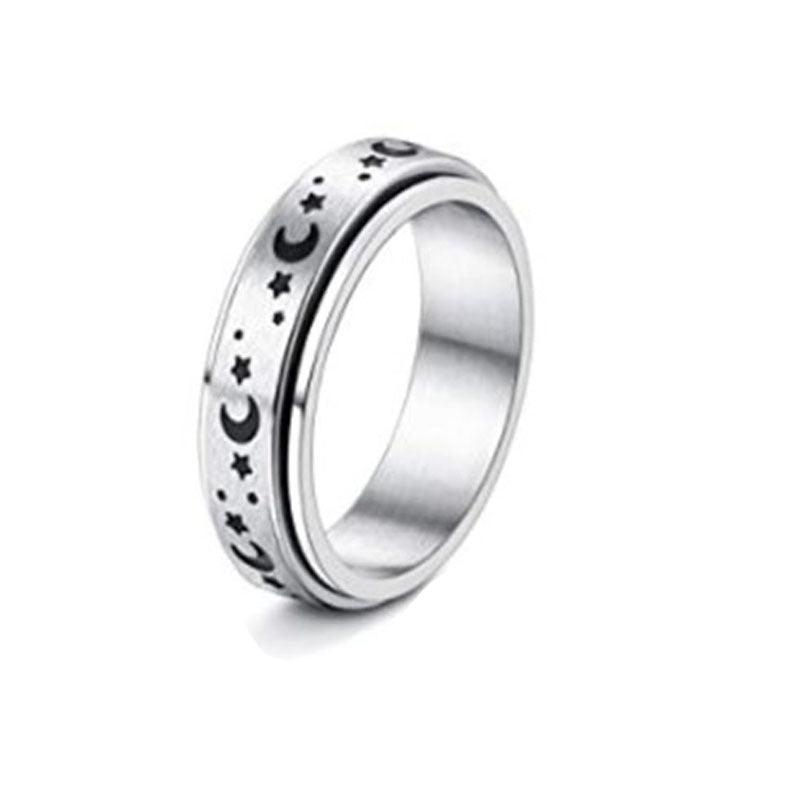 Stainless Steel Rotatable Spinner Ring Moon Stars Relieve Anxiety Rings - Amazitshop